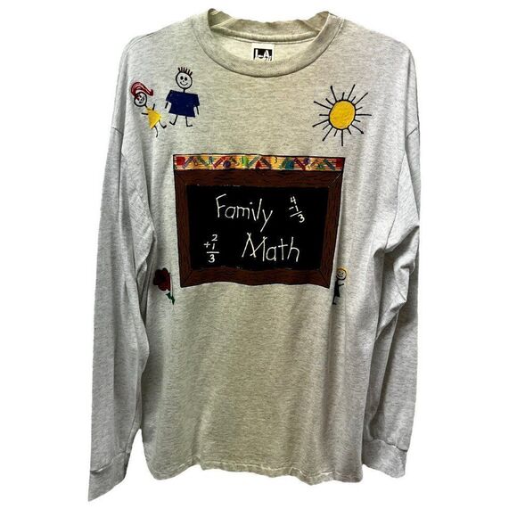 L.A.T Womens T-Shirt Multicolor Family Math Heathered Long Sleeve Crew Neck XL - Picture 1 of 7